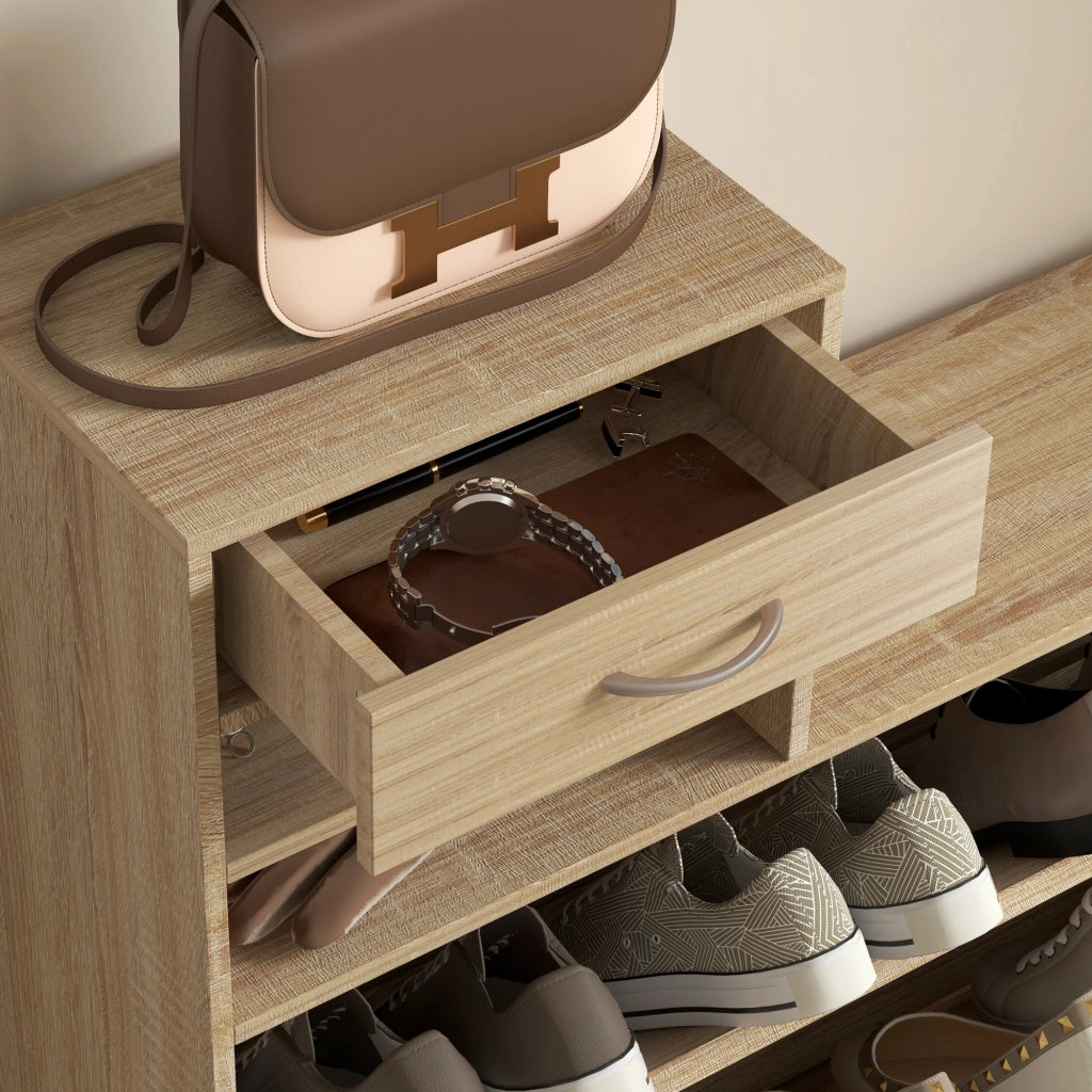 Scarpiera con Appendiabiti e Specchio ¨C zephmum ¨C Legno Quercia 90x10x91 cm