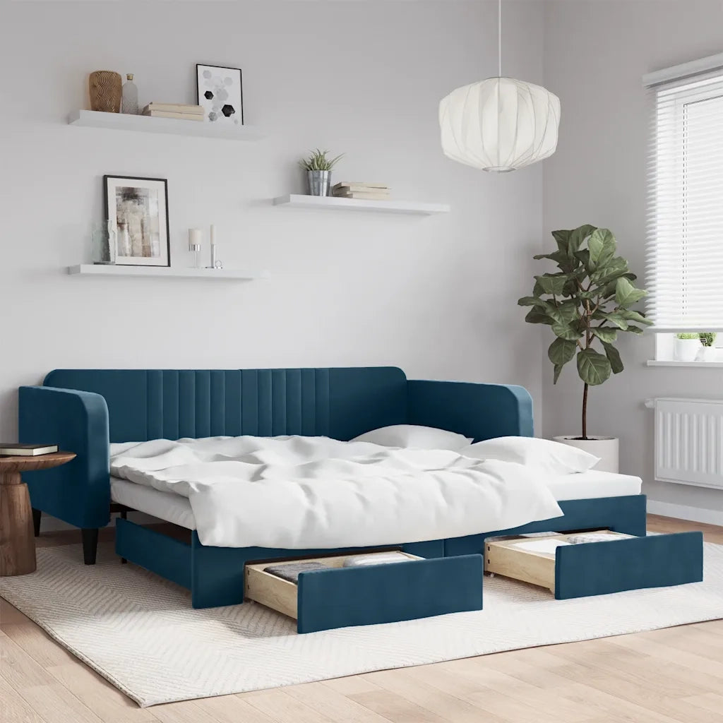 Divano Letto Estraibile con Cassetti-Sofa Letto-Daybed Blu 100x200 cm in Velluto 567101