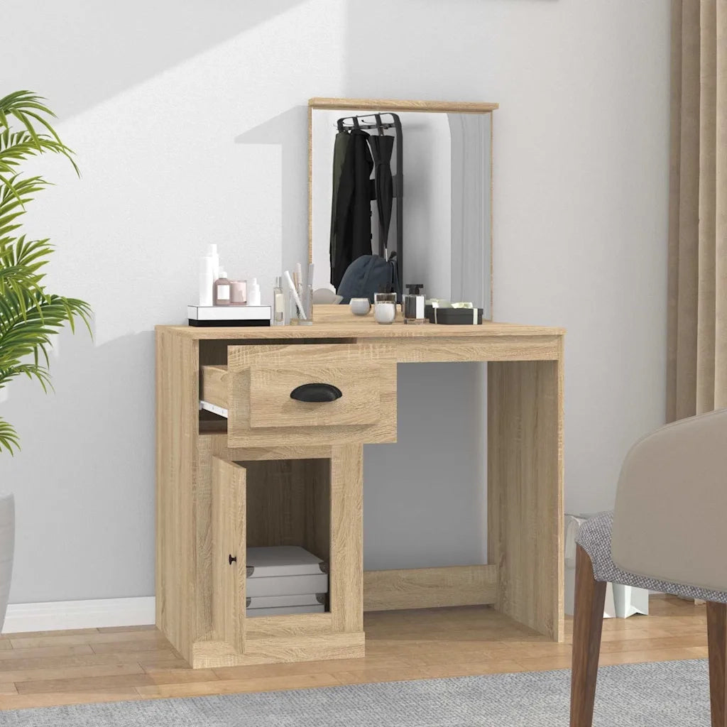 Toeletta Specchio-Tavolo da Vanit¨¤ Rovere Sonoma 90x50x132,5cm Legno Multistrato