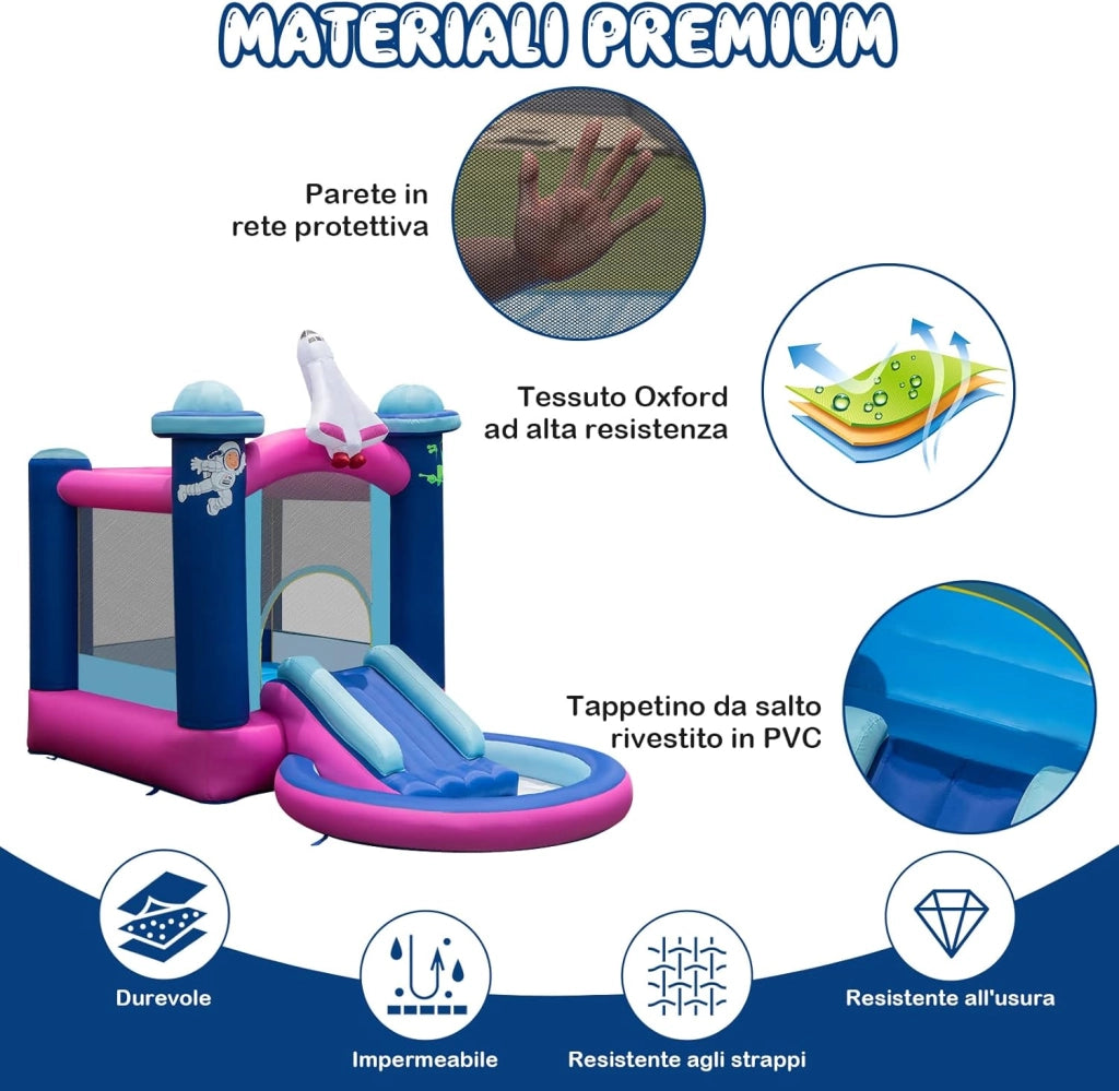 Castello Gonfiabile con Piscina, Casa Gonfiabile per Bambini con Borsa per il Trasporto e Paletti, Ideale per Interni ed Esterni per 3 Bambini di 3-10 Anni (Con soffiatore)