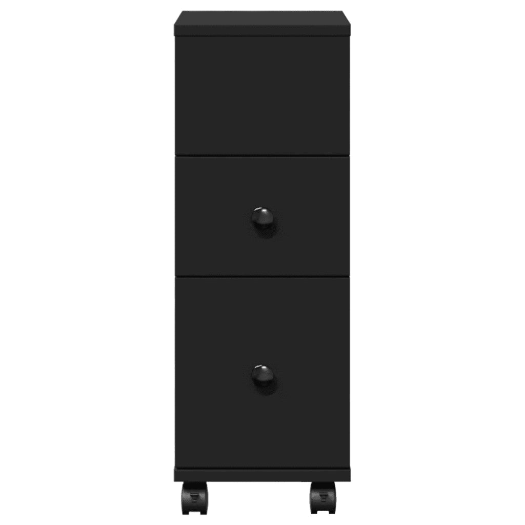 Mobile da Bagno Stretto con Ruote Nero in Truciolato