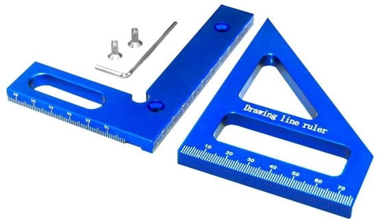 Strumento di misura multifunzionale con alta precisione - Liniaal a tre lati - Semicerchio quadrato - Progettazione compatta - 13 x 9 x 2 cm - Strumento di misura angolare