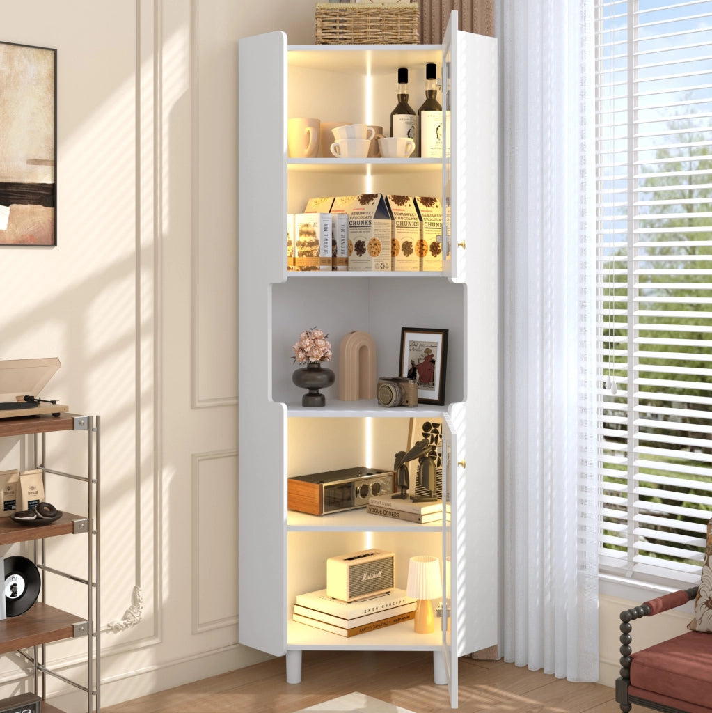 Mobile angolare LED bianco in MDF con ante in vetro