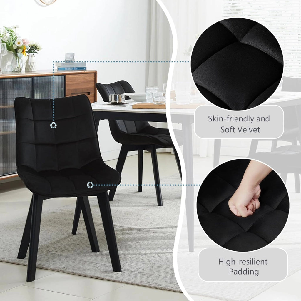Coppia Sedia Moderna da Sala Pranzo Poltroncina da Cucina Poltrona in Velluto Senza Braccioli Gambe in Legno Nero 0656BY-2