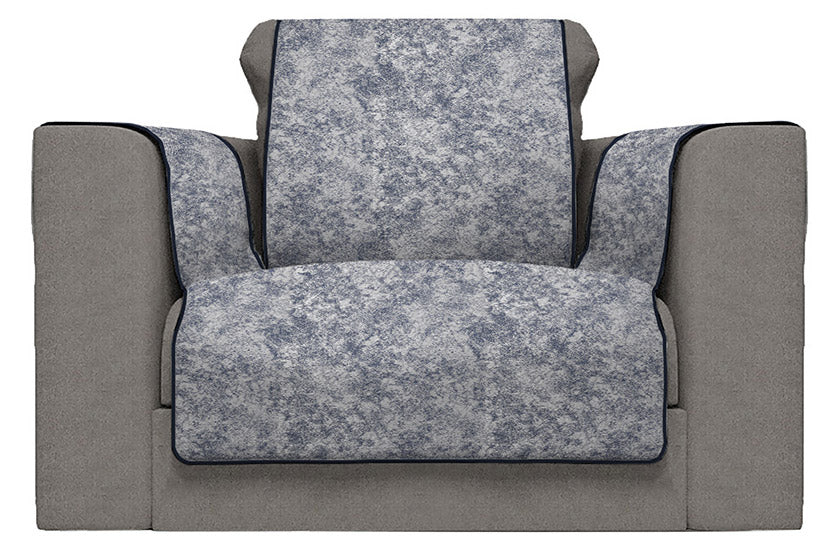 Copridivano con Copri Braccioli Seduta 230 cm in Poliestere e Cotone Blu Scuro