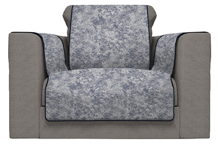 Copridivano con Copri Braccioli Seduta 60 cm in Poliestere e Cotone Blu Scuro