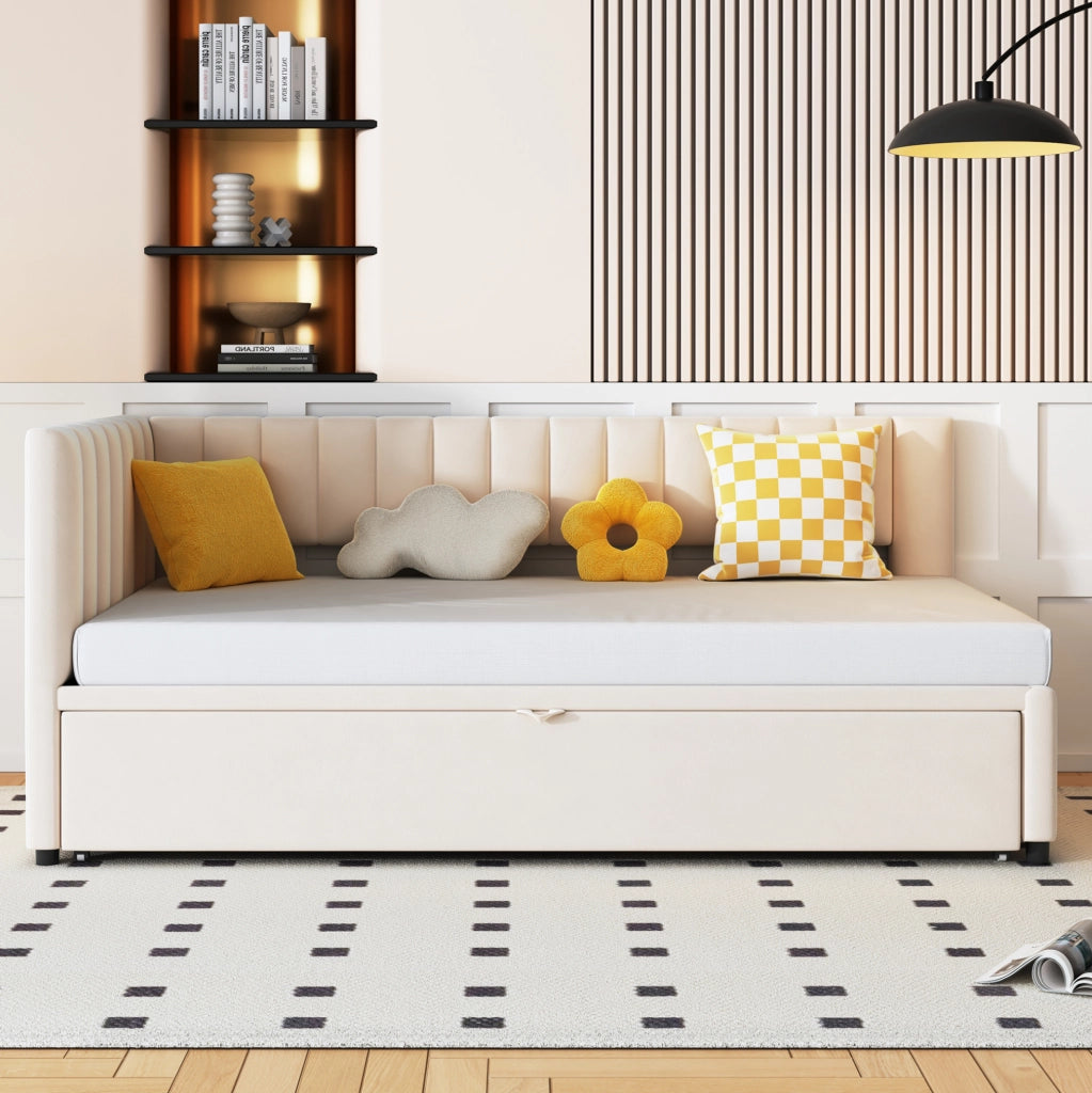 Divano letto 90x200 cm multifunzionale estraibile in velluto beige