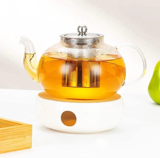Teiera con infusore, teiera, teiera con forno, sicura, con foglie in boccia e foglie singole, 1200 ml + bollitore)