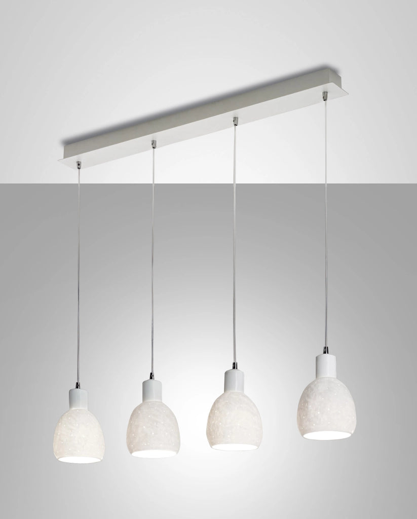 Marina Lampada a Sospensione Moderna in Metallo e Ceramica Bianca 4 Luci E27, Struttura Elegante per Illuminazione Interna 960x85mm