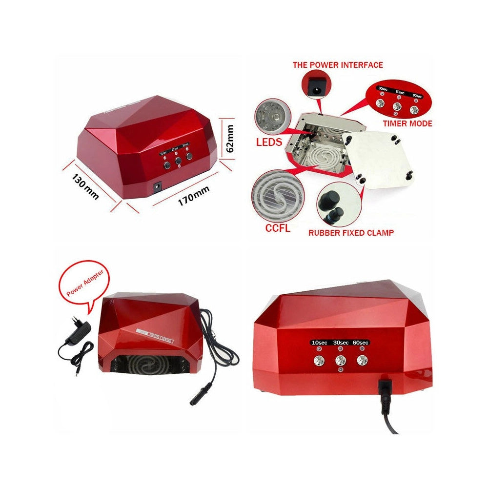 Trade Shop - Lampada Uv Led Ricostruzione Unghie Nail Art Timer 36w Diamante Tecnologia Ccfl -