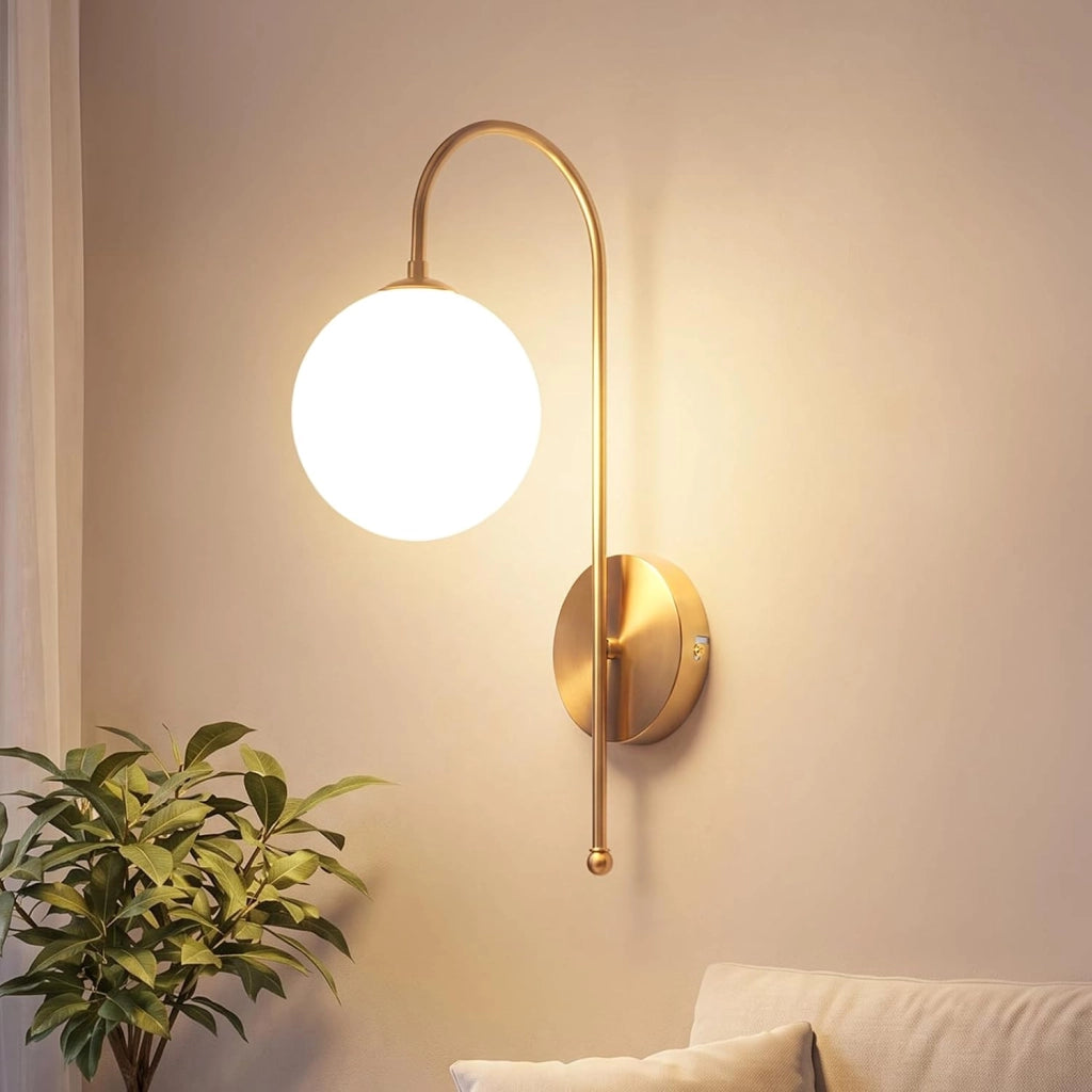 ZMH Lampada da Parete Interni Oro G9 Vetro Sferico 47cm Rotonda Vintage Metall per Soggiorno Hotel Senza Lampadina