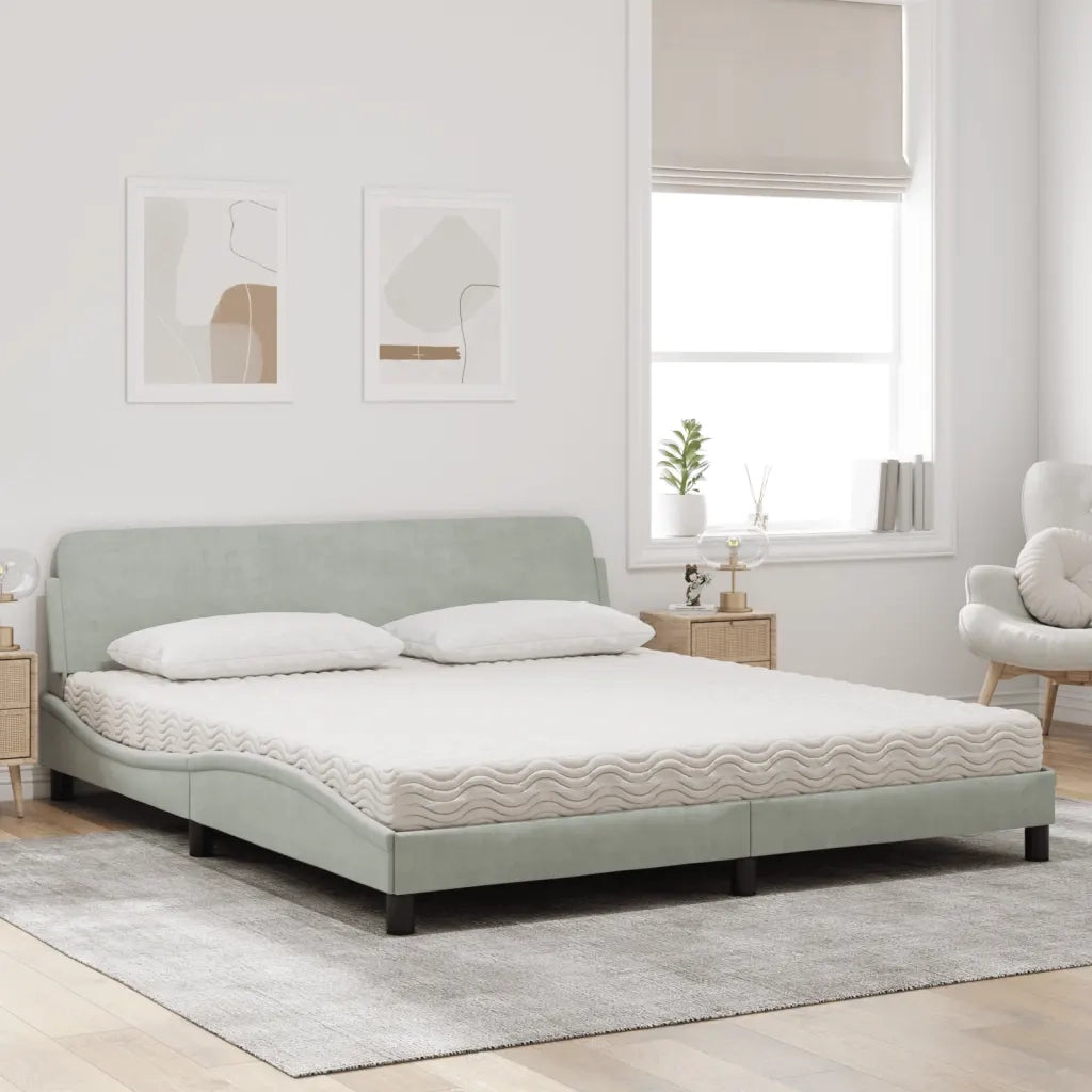Letto con Materasso Dover Grigio Chiaro 180x200 cm in Velluto