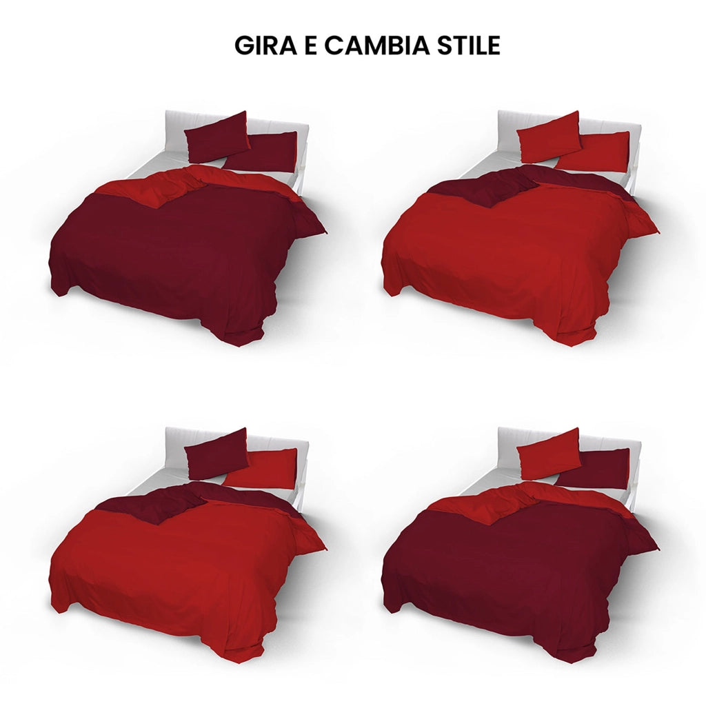 Copripiumino con Sacco e Federe Doubleface Rosso/Bordeaux Singolo