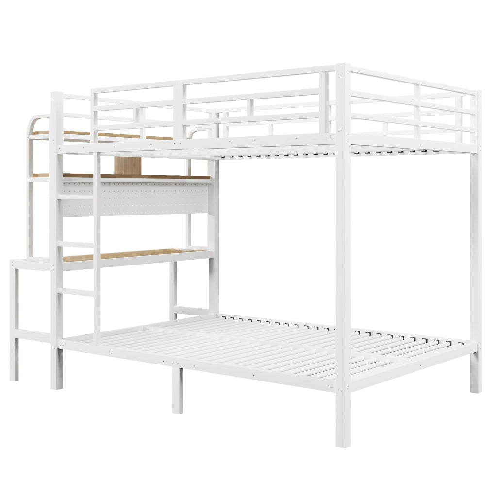 Letto a castello con scrivania - Zephmum- 140x200cm, Bianco, LED, USB, scaffale