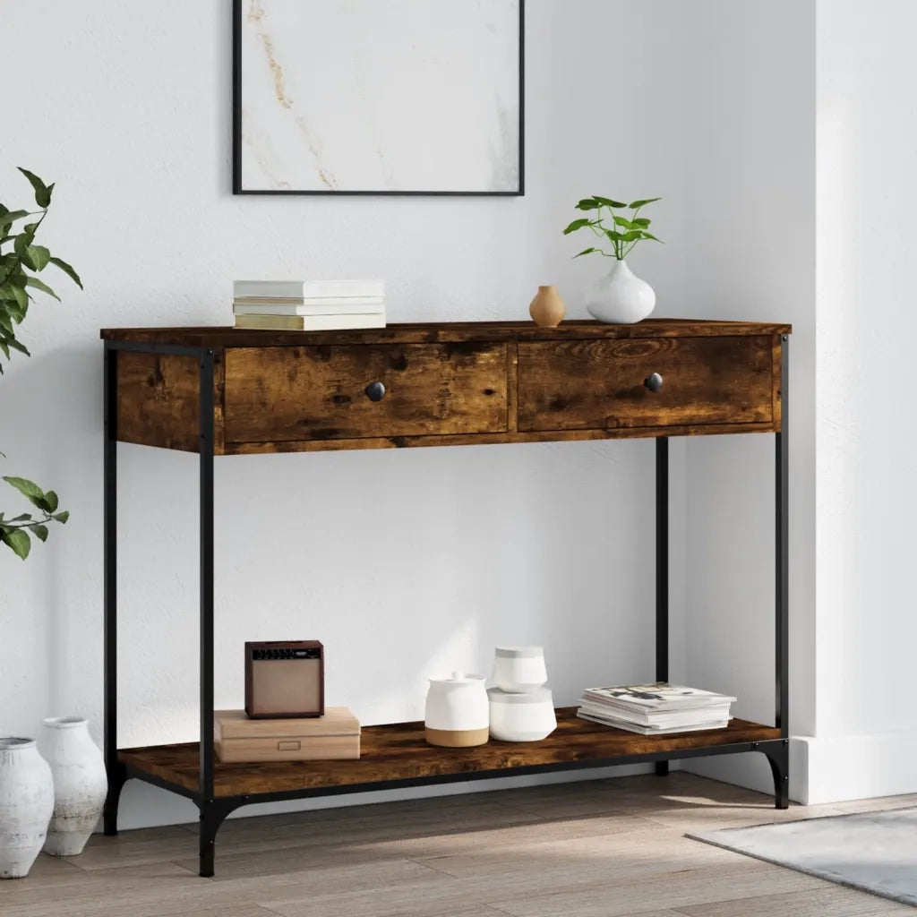 Tavolino Consolle-Tavolino da soggiorno-Tavolo Rovere Fumo 100x34,5x75cm Legno Multistrato 109458