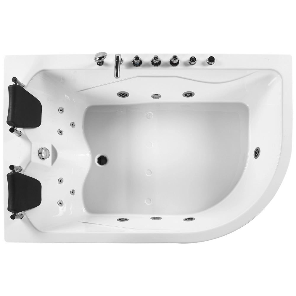 Vasca Idromassaggio Angolare versione destra in Acrilico Bianco con Luci LED Idromassaggio e 2 Poggiatesta