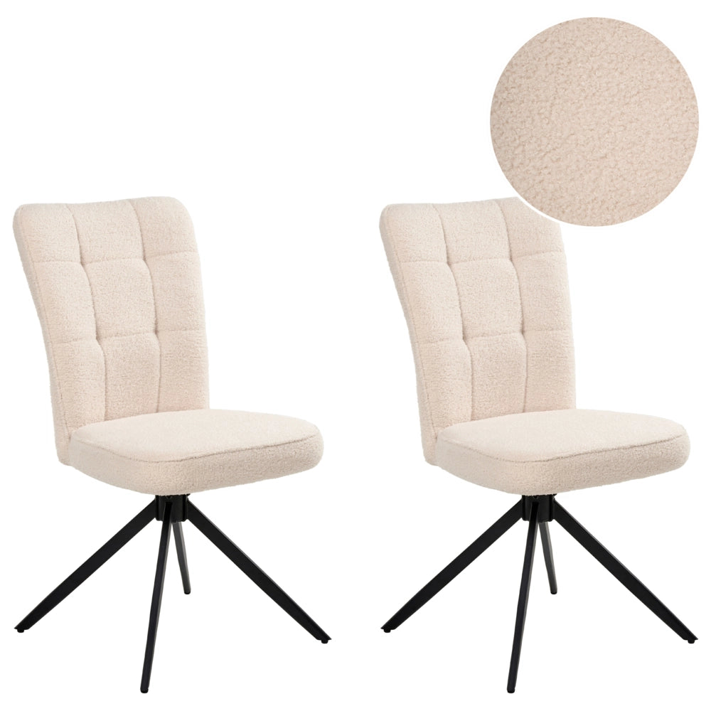 Set di 2 sedie da pranzo girevoli Rivestimento bouclé beige chiaro Base con gambe in metallo Sala da pranzo