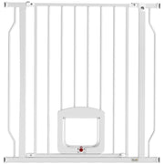CANCELLO PER CANI E GATTI ESTENSIBILE CON GATTAIOLA INTEGRATA, IN ACCIAIO E ABS, 75-85X2X76 CM, BIANCO