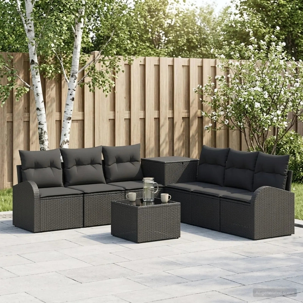 Set di divani 8 pz Nero Rattan sintetico e Acciaio 3448098