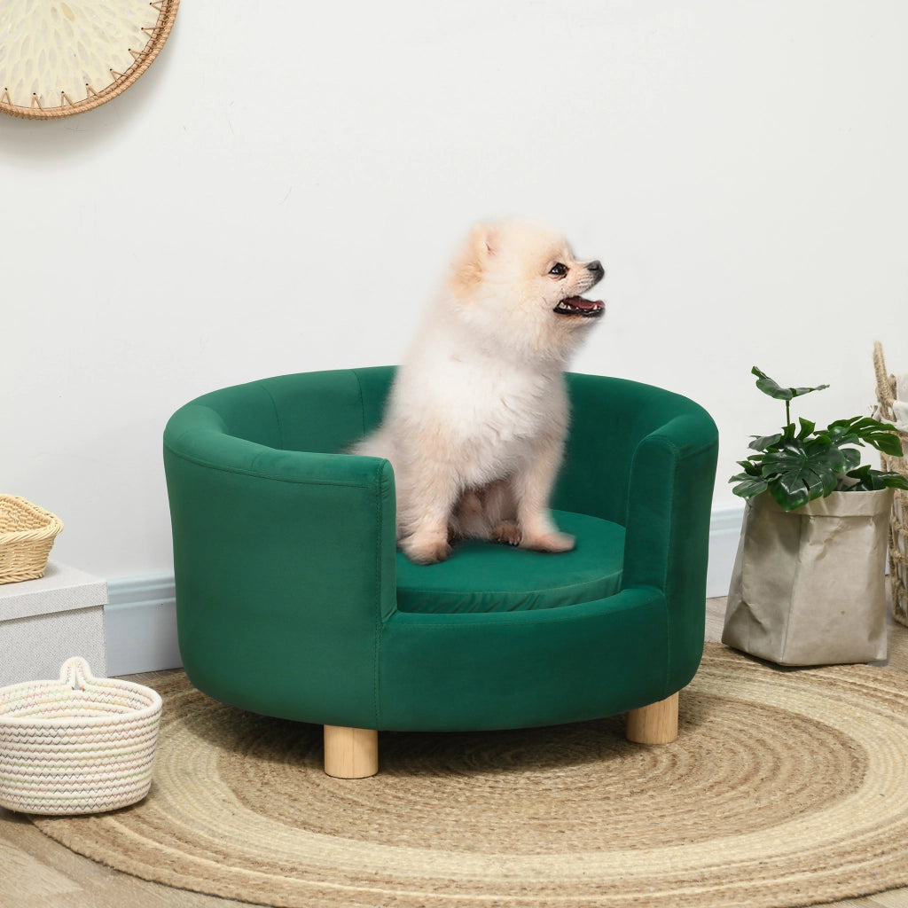 Divanetto per cani e gatti con rivestimento morbido e gambe in legno, 65x64x37 cm, verde