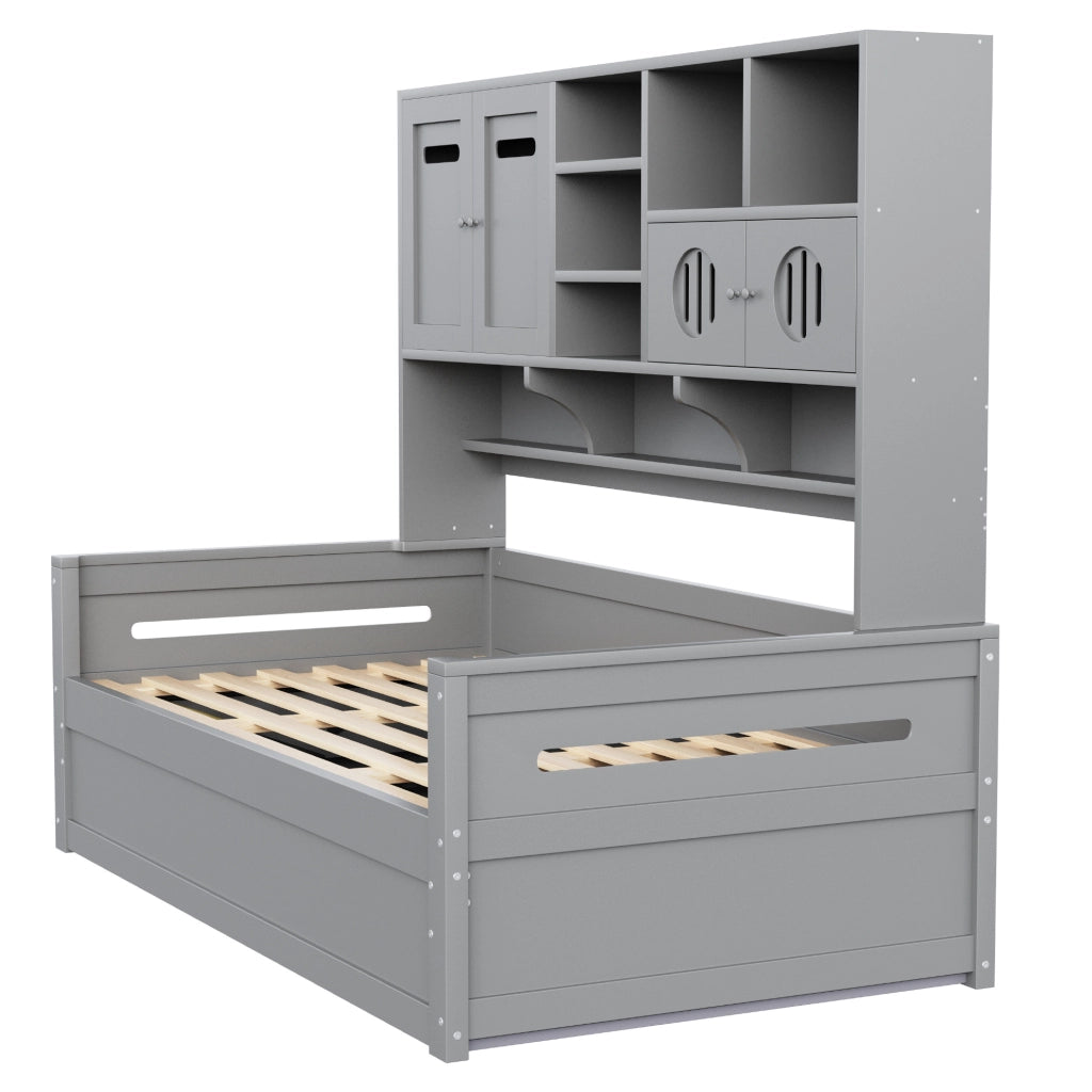 Divano letto singolo 90x200 cm con contenitore idraulico; in legno; grigio