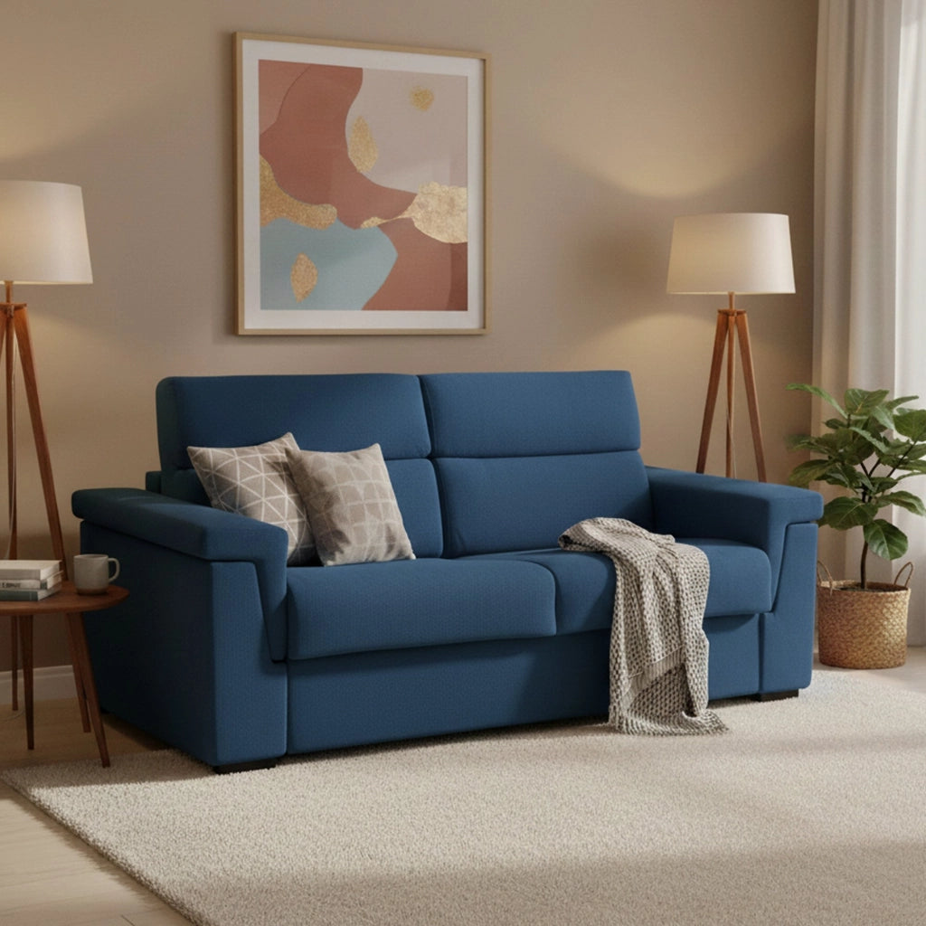 Benedetto, Divano Letto 3 Posti Sfoderabile Made in Italy, 225x95 cm blu