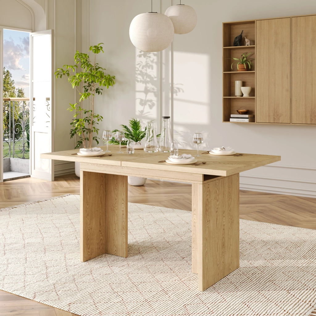 Tavolo da pranzo allungabile 140/180 x 80 cm in MDF colore rovere; per 6-8 persone