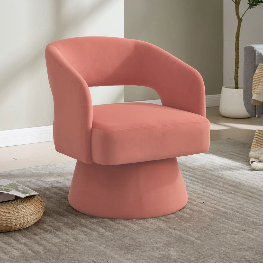 Poltrona girevole in ciniglia rosa con base tonda