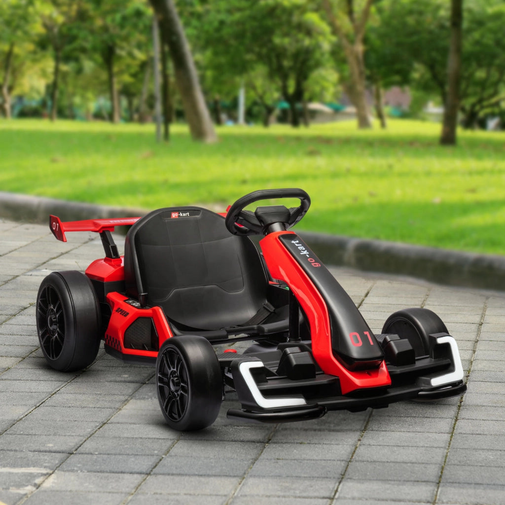 Go Kart Elettrico per Bambini 6-12 Anni 24V 12km/h con Seggiolino Regolabile. Rosso