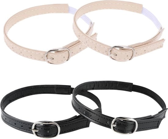 Cinturini di scarpa con tacchi alti in gomma elastica - cinture di cricca in pelle PU regolabili - 8 chiusure con 8 clip autoadesivi - nero beige - 4 pezzi/2 paia.