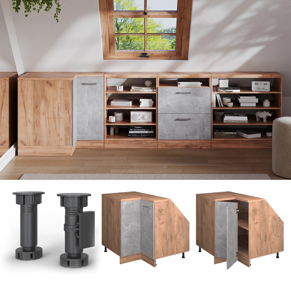 Mobile sottotetto Mobile angolare Rion Calcestruzzo/Rovere dorato 75.6 x 83.8 cm con 1 porta, carcassa dell’armadio profondità 60 cm Vicco