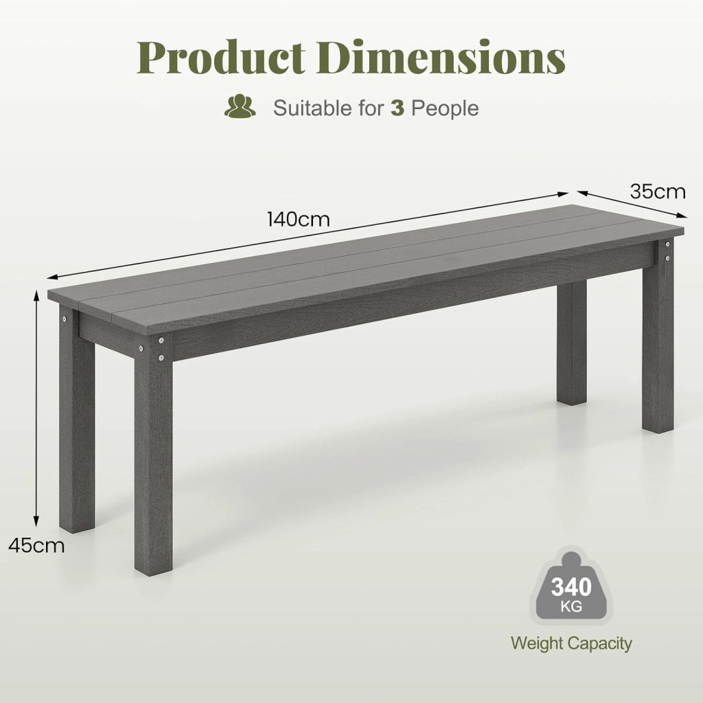 Panca da giardino resistente alle intemperie, per 3 persone, panca da balcone senza schienale, effetto legno, in plastica, portata fino a 340 kg, per esterni, 140 x 35 x 45 cm (grigio)