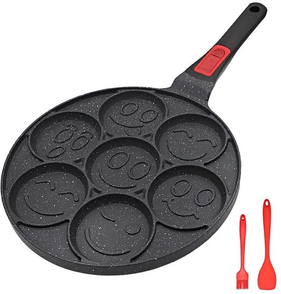 Piastra per mini pancake 7 fori - Superficie antiaderente - Manico rimovibile - Nero