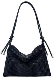 Borsa da sera per donna con alta capacità con cerniera, cinturino regolabile e fascia trapezoidale elegante, adatta per gala, matrimoni e feste (nero)