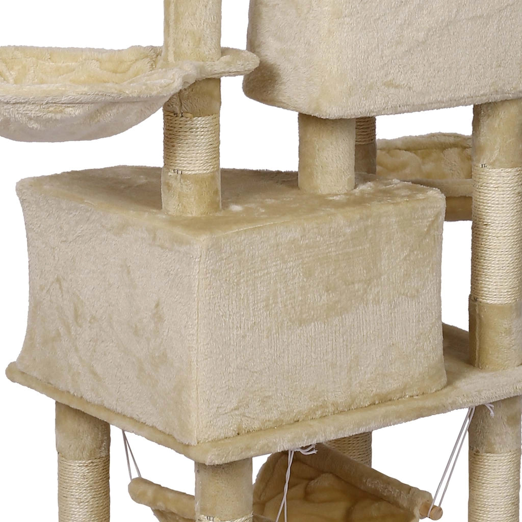 Albero tiragraffi beige con motivo a zampe 145cm Con amache, cucce per gatti e palline
