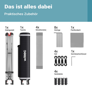 Gazebo pieghevole con zanzariera, grigio chiaro 4 x 4 m, impermeabile, UV 50+, Tendone per feste