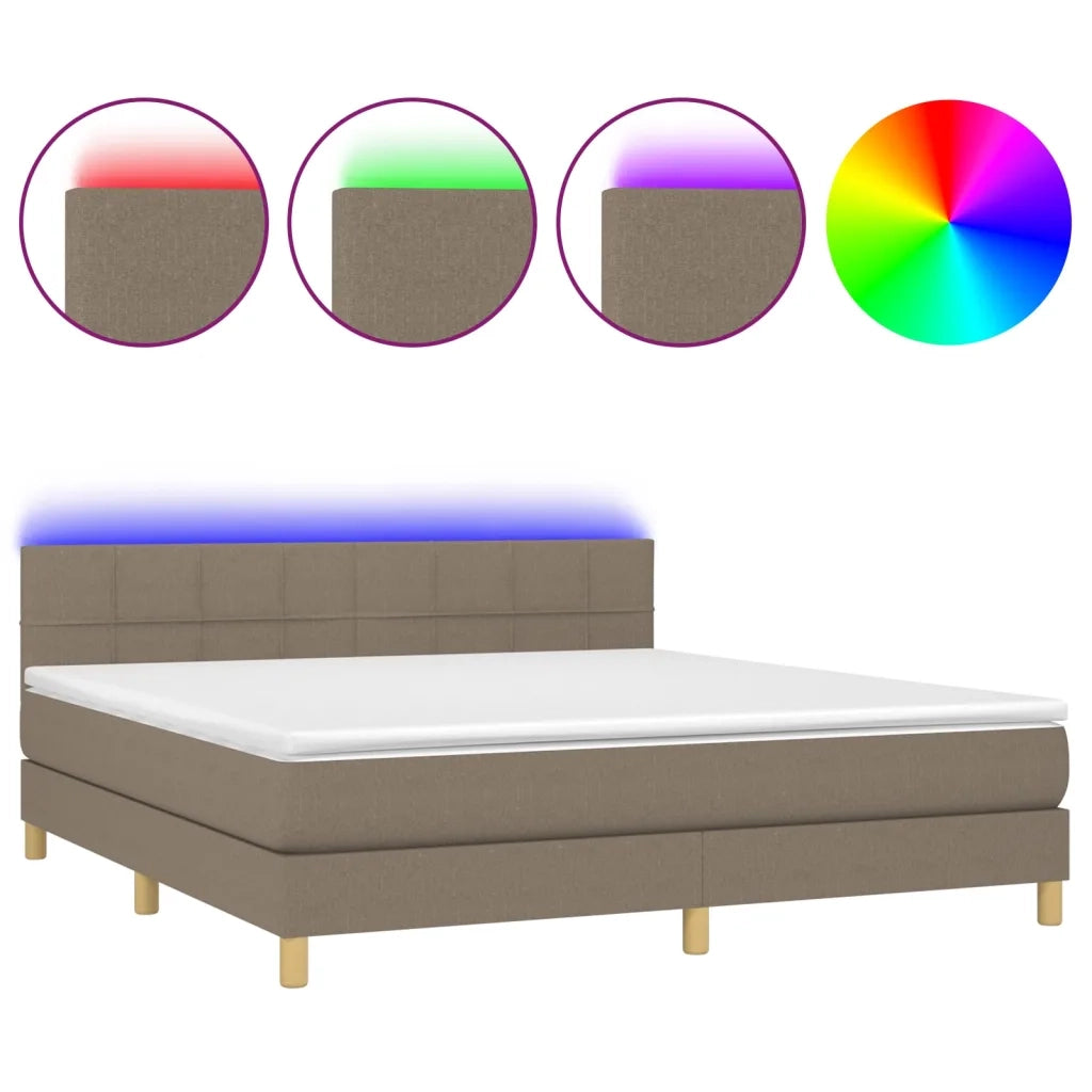 Letto a Molle con Materasso e LED Tortora 180x200 cm in Tessuto 3133737