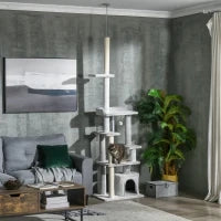 Albero Tiragraffi per Gatti a Soffitto con Piattaforme e Casetta, 60x40x225-255cm, Grigio