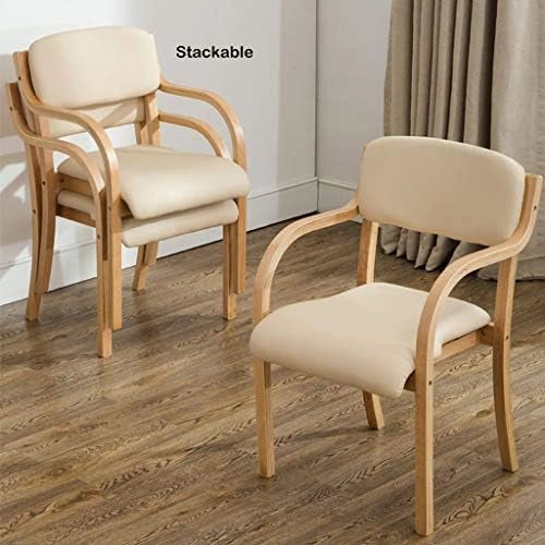 Sedia da pranzo impilabile con braccioli, sedia moderna in pelle PU, struttura in legno per soggiorno o ufficio, design confortevole con bracciolo singolo