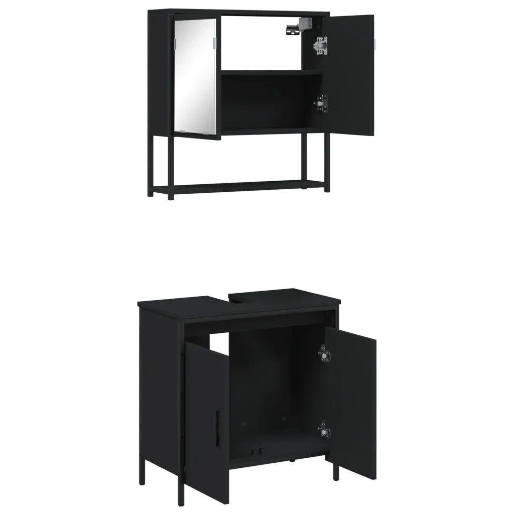 Set Mobili da Bagno 2 pz Nero in Legno Multistrato 3214660