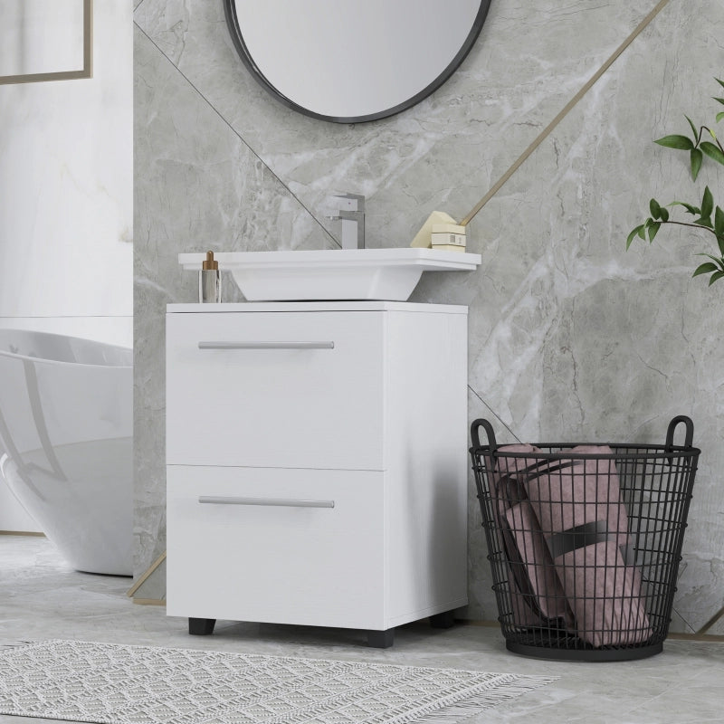 Mobiletto da bagno, mobiletto con cassetto, compatto, in truciolato, bianco