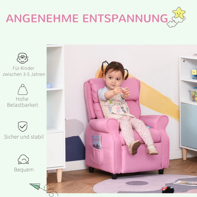 Poltroncina per bambini reclinabile con poggiapiedi, braccioli e struttura stabile, rosa