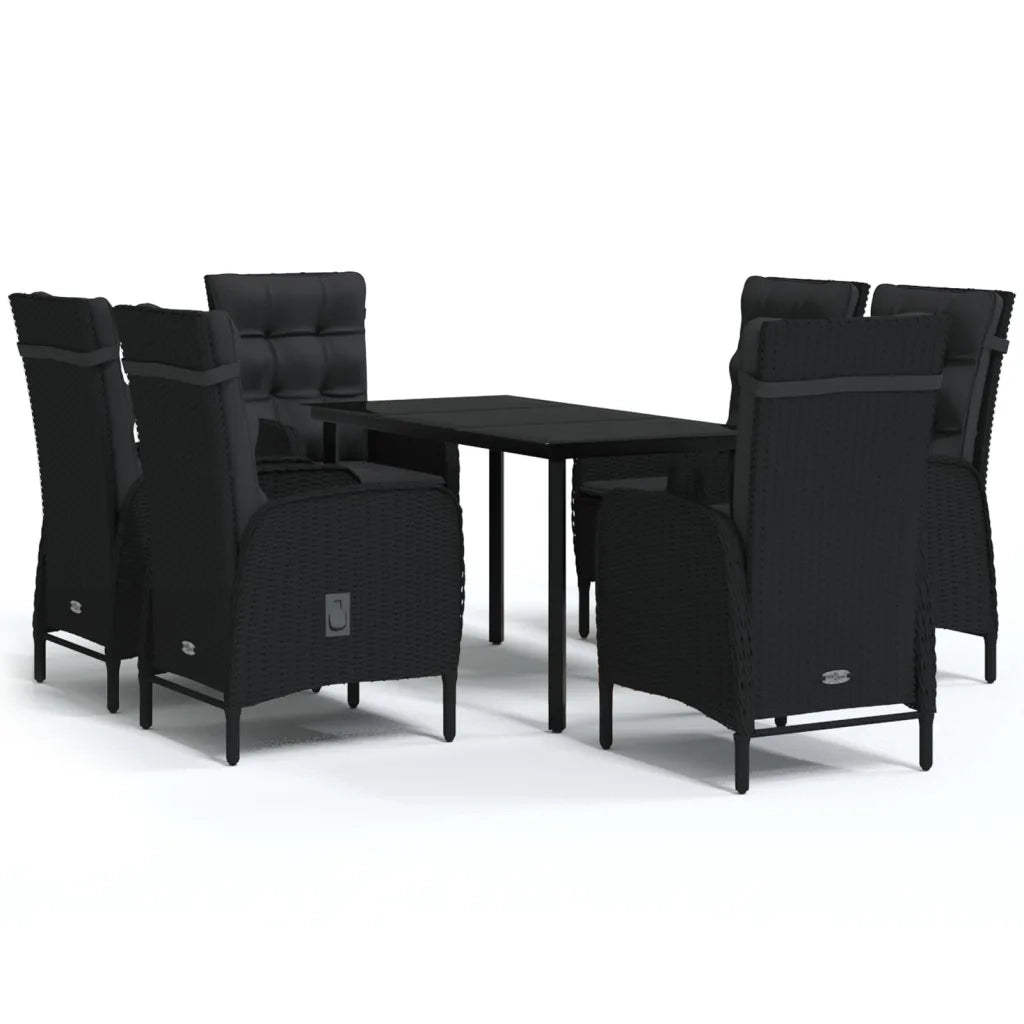 Set da Pranzo da Giardino 7 pz con Cuscini Nero 3099356