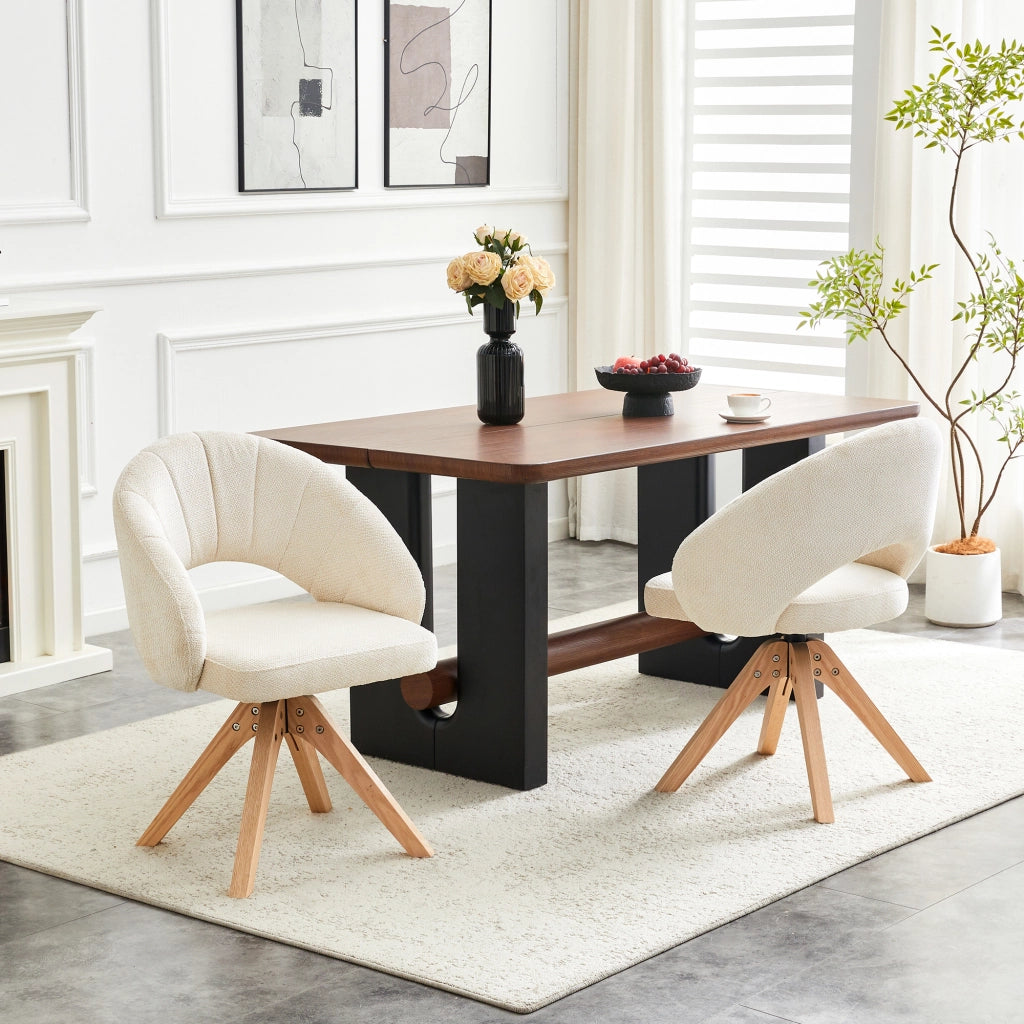 SEDIA Girevole 360° Set da 2 pezzi Tessuto bianco Legno massello 84 cm