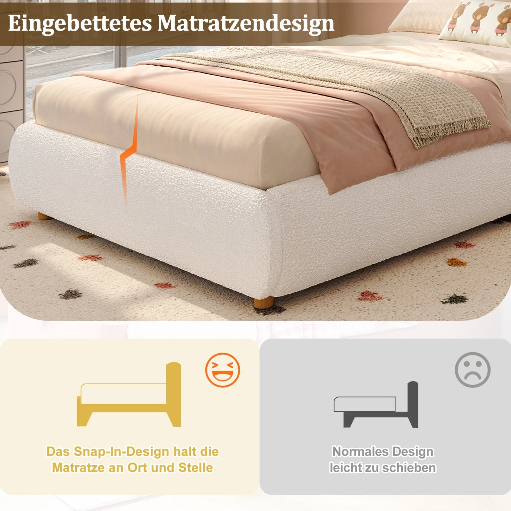 Letto imbottito per bambini bouclé beige con contenitore