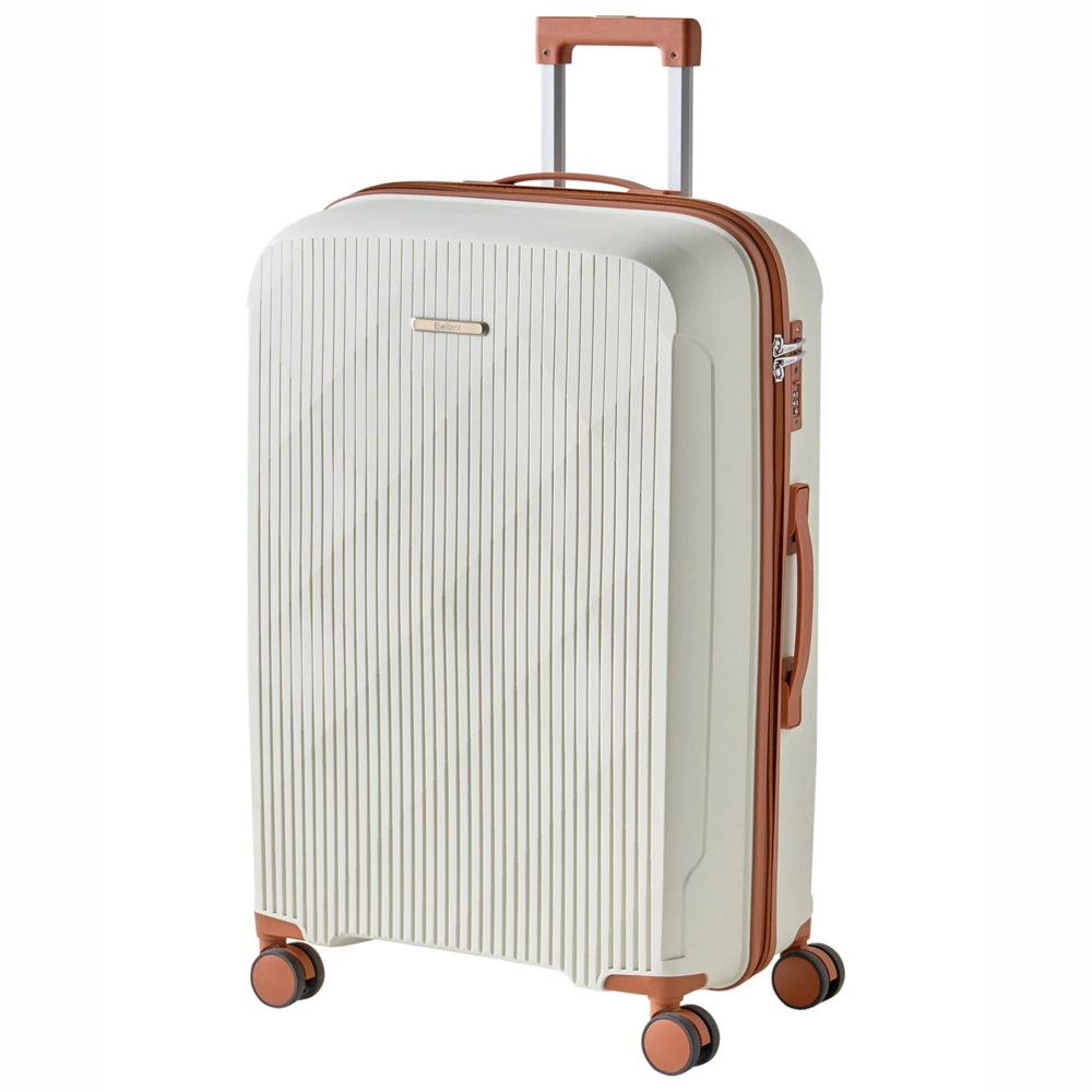 Set di 3 valigie rigide Bianco sporco e marrone Materiale sintetico Lucchetto TSA in ferro Ruote silenziose Cerniera antifurto 3 misure Moderno