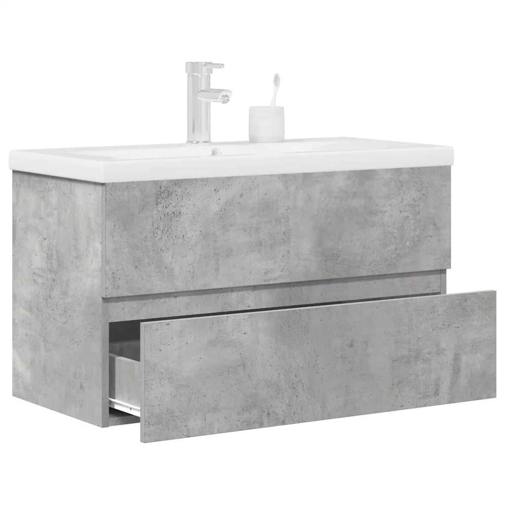 Set Mobili da Bagno | Armadio da bagno 2 pz Grigio Cemento in Legno Multistrato