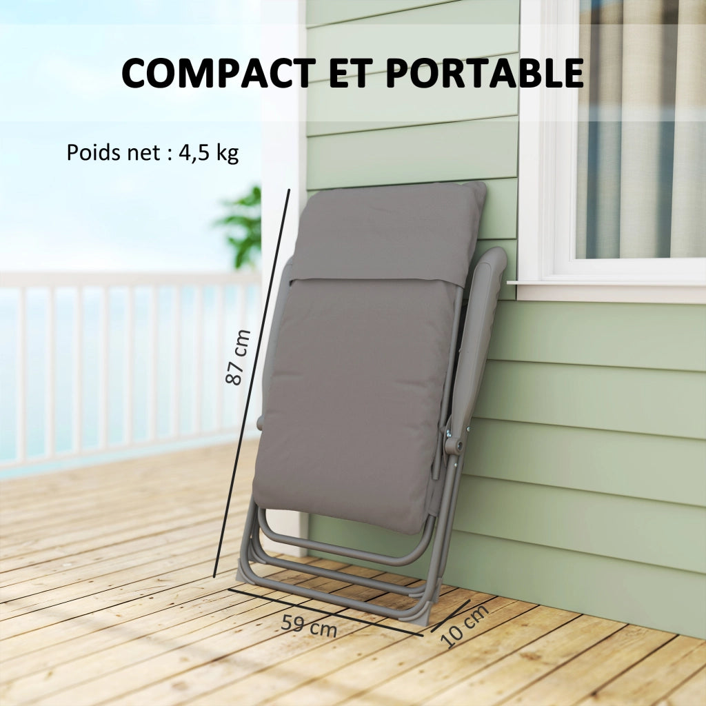 Sedia pieghevole da camping ¨C zephmum ¨C grigio, imbottita, schienale regolabile