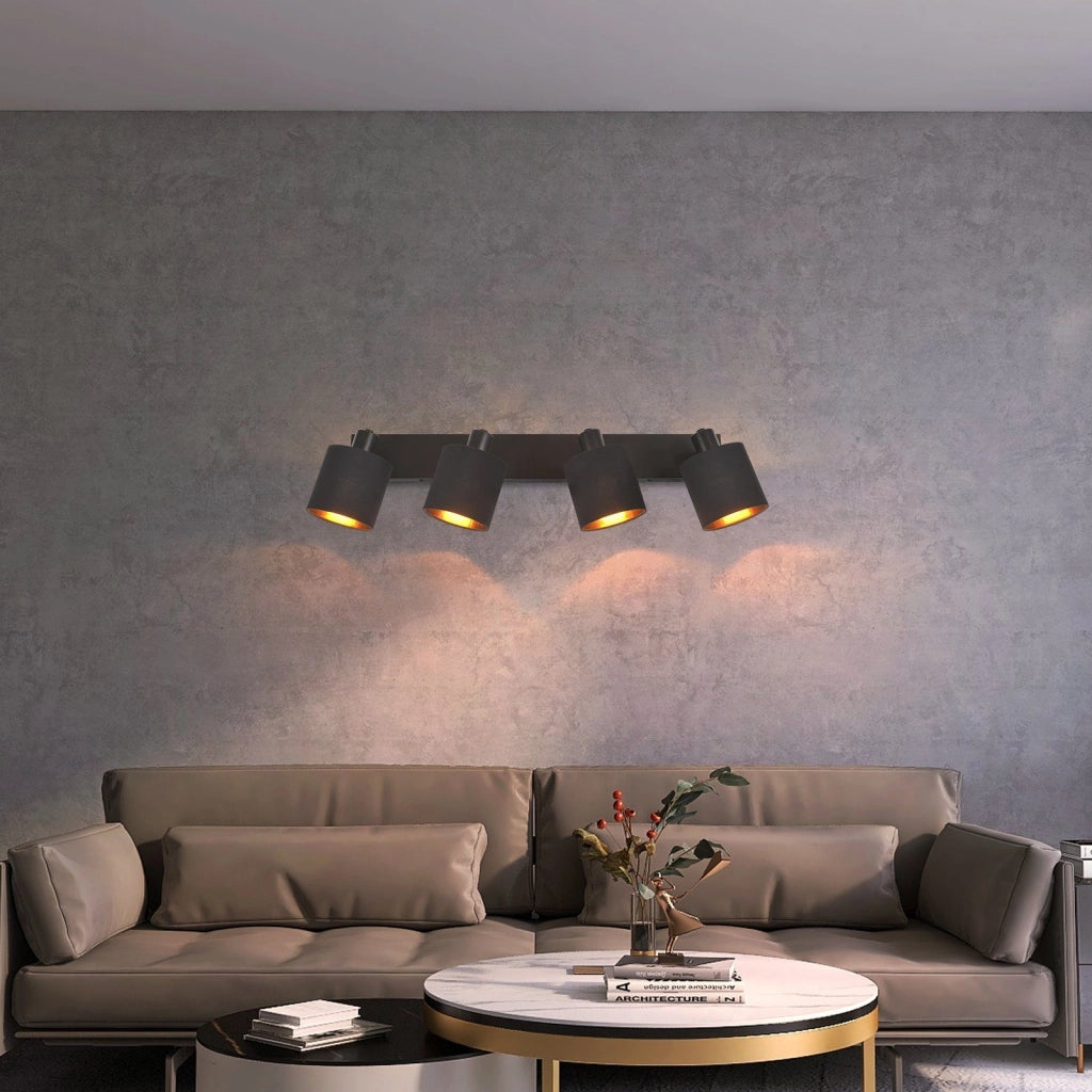 ZMH Faretto da soffitto neri retrò 4 luci E14 rotativi 350° paralume tessuto max 25W per camere senza lampadina