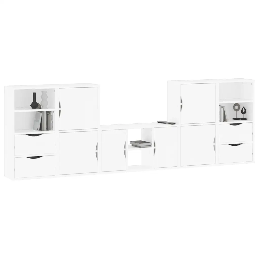 Mobile TV 5 pz con Contenitore ODDA Bianco in Legno di Pino 3365375